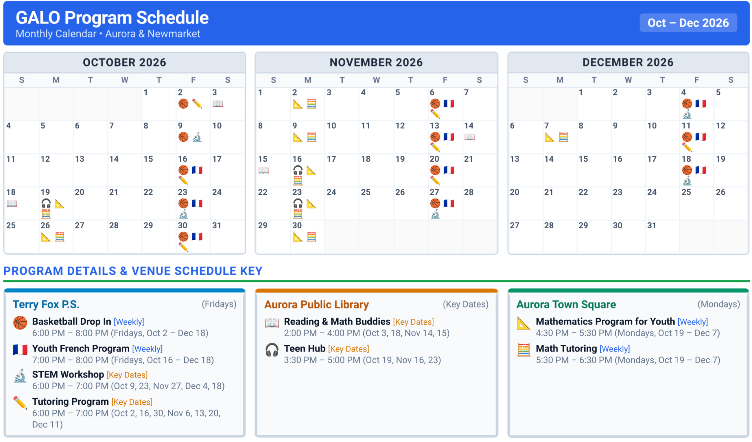 GALO Fall 2026 Program Schedule